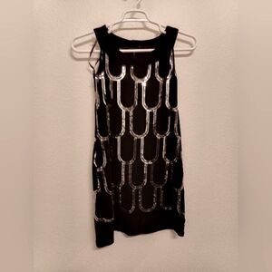 B Smart Black & Silver Sequin Flapper Style Dress Size 4 Sleeveless 